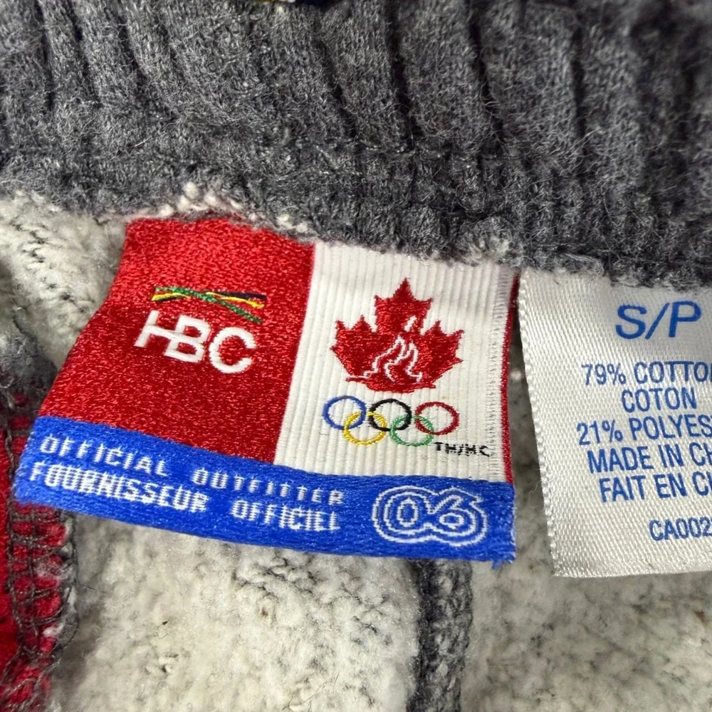 Canadian Olympic Team Grey Red Fleece‎ Sweatpants Wide Leg Zip Pockets S Vinage